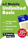 freenet o2 Mobile Unlimited Basic – Handyvertrag 24 Monate mit Internet Flat, Flat Telefonie und EU-Roaming – Aktivierungscode per E-M