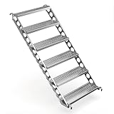 Scafom-rux Bautreppe - [1 Meter Höhe] Außentreppe - Raumspartreppe - stabile Metalltreppen für außen - Treppenwangen stahl verzinkt - Aufstiegshilfe & Podesttreppe für Treppen B