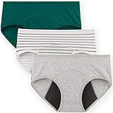 INNERSY Menstruationunterwäsche Damen Period Panties Inkontinenz Unterhosen 3er Pack (L, Grau/Grün/Streifen)