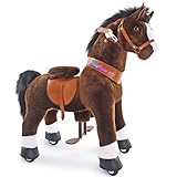 PonyCycle Offizielles authentisches Pferd Kinderreiten auf Spielzeug Kinderroller (mit Bremse und Klang/ 90 cm Höhe/Größe 4 für Alter 4-8) Pony-Fahren schwarzen Pferd Stofftier Spielzeug Modell Ux421