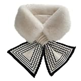 Surakey Damen Kunstpelzschal Pelzkragen Winter Plüsch Warmer Schal, Weiß
