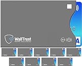 WallTrust RFID Schutzhülle – Ausleseschutz für Kreditkarten aus Papier, Seite offen, grau, 10x