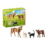 Schleich Farm World Starterspielset, Bauernhof-Spielset, Geschenke für Kleinkinder und Kinder mit Katze, Pferd, Welpe und Kuh, 4-teiliges Set, ab 3 J