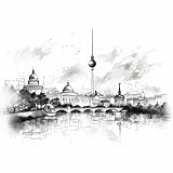 Edition Seidel Premium Wandbild Berlin city silhouette auf hochwertiger Leinwand (60x60 cm) gerahmt. Leinwandbild Kunstdruck b&w Bild stylish Wohnung Büro Loft Lounge Bars Galerie Lobby