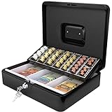 ACROPAQ Geldkassette abschließbar - Kasse mit Münzzählbrett, Groß 24 x 30 x 9 cm - Abschließbare Box, Geldkasse, Geldkoffer geeignet für Geldaufbewahrung - Schwarz - 10005