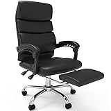 Flamaker Bürostuhl Chefsessel Drehstuhl Computerstuhl Höhenverstellbarer Office Stuhl Polsterung Hoch Rücken PU-Leder Schreibtischstuhl mit Fußstütze (Schwarz)