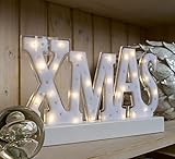Hellum LED Schriftzug'Xmas', 29 LED, warmweiß, batteriebetrieben (3x AA, nicht enthalten), innen IP20, Winterdecoration, Wohnzimmer, Dekoration, Weihnachtsdecoration, 522471