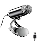 USB Computer Mikrofon, Podcast Mikrofon Mic Desktop mit Stummschalttaste für Aufnahme Streaming, Omnidirektionaler Kondensator, Plug & Play Ständer Kompatibel mit Lautstärkeregler für PC, Laptop, Mac,