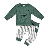 Xmiral Baby Jungen Cartoon Bär Tops + Hosen Outfits Set Langarm Hemd Hosen Kleinkind Kinder Kleidung Set(Grün,3-6 Monate)