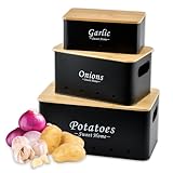 3er Set Kartoffel Aufbewahrungsbox Zwiebeln Knoblauch Aufbewahrung,Kartoffelbox mit Bambusdeckel,Stapelbar Kartoffeltopf Gemüsebox Kartoffel Zwiebel Behälter,Knoblauchtopf Kartoffelkorb Kartoffelk