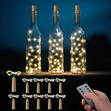 Ymenow Flaschenlicht mit Timer, 10 Stück 20 LED Flaschenlichterkette Korken Wasserfeste Lichterkette Innen Außen für DIY Flaschen, Party, Hochzeit, Tischdekoration, Warmweiß
