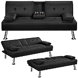 Yaheetech Klappbares Schlafsofa Couch Sofa mit Schlaffunktion Bettsofa mit Großer Liegefläche von 167 cm L × 94 cm B fürs Wohnzimmer/Schlafzimmer/Heimkino/Gästezimmer Schw