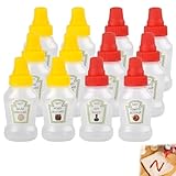 APOMOONS Mini Quetschflasche 12 Stück Mini Saucenspender, 25ml Squeeze Flasche Ketchup Spender Quetschflasche Plastikflaschen zum Befüllen mit Etiketten Ketchup Sojasauce Honigsauce Salatdressing