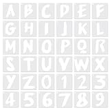 PATIKIL 1,5-Zoll-Buchstaben-Schablonen Zahlenschablonen, 36er Pack wiederverwendbare Alphabet Vorlagen Zahlen Schablonen Set zum Malen auf Holz Wand Stil 1, Weiß