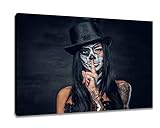 Visario Leinwand Bild Tattoo Frau mit Zylinder 80 x 60 cm Nr.4032