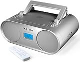 KLIM Boombox B4 Radio mit CD Player + AM/FM Radio, MP3, Bluetooth, AUX, USB + NEU 2024 + CD Player tragbar mit kabellosem Modus und aufladbaren Akku + Mit Fernbedienung, Autosleep, Digital EQ - Silb
