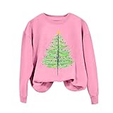 OCCOKO Damen-Kapuzenpullover mit Rundhalsausschnitt und Langen Ärmeln und Weihnachtsbaum-Aufdruck Stiefelschaft Reiten (Pink, XL)