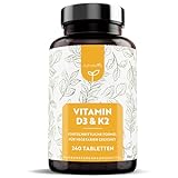 Vitamin D3 & K2 Tabletten - 240 Hochdosierte Tabletten (1 alle 5 Tage) - Premium Sonnenvitamine für Gesunde Knochen, Muskeln und Immunsystem - Vegetarisch - Hergestellt von N