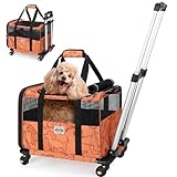 Lekereise Hundetrage mit Rollen für kleine Hunde und Katzen, Fluggesellschaft zugelassene Haustiertragetasche mit Rädern, rollende Hundetragetasche, Orang