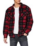 Urban Classics Herren Plaid Teddy Lined Shirt Jacket Jacken, red/Black, 4XL