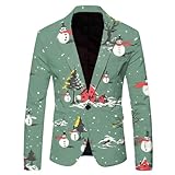 YCBMINGCAN Herrenanzugjacke mit Weihnachtsdruck, modisch und lässig Winter Herren Jacken Warm (Green, XXXL)