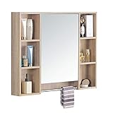 GagalU Massivholz-Spiegelschrank, wandmontierter Badezimmerschrank mit 8 Trennwänden und 1 Handtuchstange, 2 Farben und 4, a,90