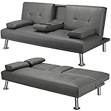 Yaheetech 3er-Sofa Schlafsofa Couch mit Tassenhalter Gästebett, Rückenlehne neigbar 105°/140°/180°, 167 x 81,5 x 75 cm, 350 KG belastbar, g