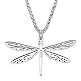 RAIDIN Edelstahl süße Libelle Halskette für Damen Mädchen 18K Gold Silber plattiert Insekt Anhänger Minimalistische einfache Schmuck für Geschenke (Silber-038)