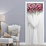JYDQM Türaufkleber 3D DIY Türaufkleber Selbstklebende PVC-Wandmalerei Blume rosa weiße Seide Hochzeitszimmer wasserdichte Tür Dekor Tapete 95x215