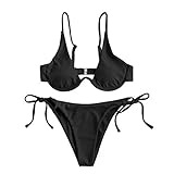ZAFUL Damen Zweiteiliger Bügel Bikini-Set, Leopardenmuster Criss Cross Push Up High-Cut Gepolsterte Bikini Badeanzug (A-Schwarz,M)