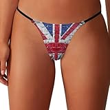 KWQDOZF Damen-Strings mit britischer Flagge und Ziegelsteinmauer, niedrig sitzende Höschen, Stretch-T-Back, Tangas, unsichtbare Unterw