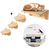 ZIRAO Katzen Wandregale verstärkt mit Sisalmatte + 3 Wandstufen + Spielzeug, Katzenwandmöbel, Katzenkletterregale Massivholz zum Schlafen, Spielen und Kratzen (Katzenwandregale Sisal)