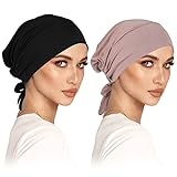 2er Pack Kopftuch Damen Hijab Undercap Hijab Cap Hijab Kopftuch Klassische Slouch Beanie Mütze Islamische Muslimische mit Tie Back Solid Color Hijab Mütze Kopfbedeckung Chemo Kopftuch Schlafmü