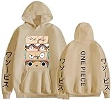 NIUHE Luffy Herren Kapuzenpullover One Piece Hoodie Zeichen Augenabdruck Druck Langarm-Sweatshirt Sweatshirts(Khaki,2XL)