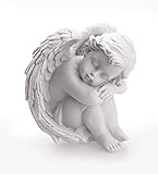 TEMPELWELT® Deko Engel Figur Sitzend Schlafend 12 cm, Polystein Weiß, Schöne Engelfigur Schutzengel Engelkind Dekoengel Engelchen T