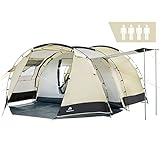 CampFeuer Zelt Super+ für 4 Personen | Sand/Schwarz | Großes Tunnelzelt mit 2 Eingängen und Vordach, 3000 mm Wassersäule | Gruppenzelt, Campingzelt, F