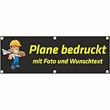 Indigos UG - Banner selbst gestalten - Plane Wasserdicht Gerüstplane - 150x50 cm - mit Wunschtext & Foto - für Baustelle, Garten, Zaun, Konzert, Gerüst - Saum - Ösen - bedruck