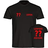 VIMAVERTRIEB® Kinder T-Shirt Leipzig - Trikot mit Deinem Namen und Nummer - Druck: rot - Shirt Jungen Mädchen Fußball Fanartikel Fanshop - Größe: 152 schw