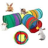 Faltbarer Kaninchentunnel Bunny Tunnels Tube 3 Wege Versteck Interaktiv Regenbogen für Drinnen Draußen Katzen Zwergkaninchen Kaninchen Meerschweinchen Hasen Spielzeug