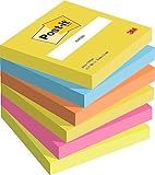 Post-it Notes Energetic Collection, Packung mit 6 Blöcken, 100 Blatt pro Block, 76 mm x 76 mm, Farben: Gelb, Blau, Orange, Pink, Grün - Selbstklebende Notizzettel für Notizen und Erinnerung