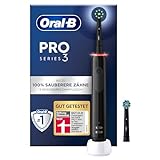 Oral-B PRO 3 3000 Elektrische Zahnbürste/Electric Toothbrush, 2 CrossAction Aufsteckbürsten, mit 3 Putzmodi und visueller 360° Andruckkontrolle für Zahnpflege, Geschenk Mann/Frau, schw