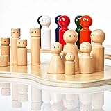 Lumaland Familienbrett für Aufstellungen mit 30 Holzfiguren | Systemisches Coaching durch unterschiedliche Farben, Größen und Formen der Figuren | Ideal für Familienaufstellung