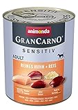 animonda GranCarno Adult Sensitiv Hundefutter, Nassfutter für ausgewachsene Hunde, Reines Huhn + Reis, 6 x 800 g