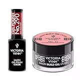 Victoria Vynn Set – UV/LED Aufbaugel und Gel-Nagellack Rot, Langanhaltend & Schnelltrocknend, Make-Up Gel für Gelnägel, Weinrot & Powdery Pink, 15ml + 8