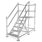 Scafom-rux Bautreppe - [1 Meter + Geländer + Bausatz] Aussentreppe - 5 Stufen Stahltreppe - stabile außentreppe mit podest - podest treppe mit Bausatz - Gartentreppe & Treppen B