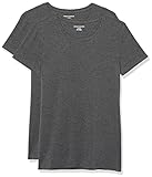Amazon Essentials Damen Kurzärmeliges T-Shirt mit Rundhalsausschnitt, Klassischer Schnitt, 2er-Pack, Kohlegrau Meliert, M