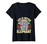 Damen Life Is Better With An Elephant Hintergrund Wald Spielwiese T-Shirt mit V