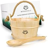NORDHOLZ® Sauna Eimer mit Kelle aus 100% nordischer Fichte - Hochwertiges Sauna Zubehör - Einsatz, Hanftrageseil & Gratis E-Book - Wellness Aufguss Komplett Paket - Saunaeimer S