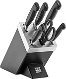 ZWILLING Vier Sterne Selbstschärfender Messerblock, 7-teilig, Messer und Schere aus rostfreiem Spezialstahl/Kunststoff-Griff, Schwarz [Made in Germany]