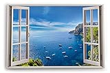 Paul Sinus Bilder Fensterblick 120x80cm Insel Capri Italien Mittelmeer Klippen Sommer Landschaft Kunstdruck Wanddeko Wand W